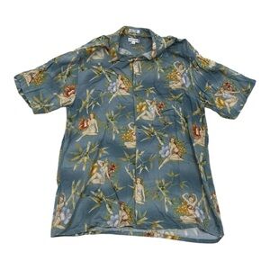 Pierre Cardin Vintage Green Hawaiian Pin Up Girl Button Down Shirt - Size XLT